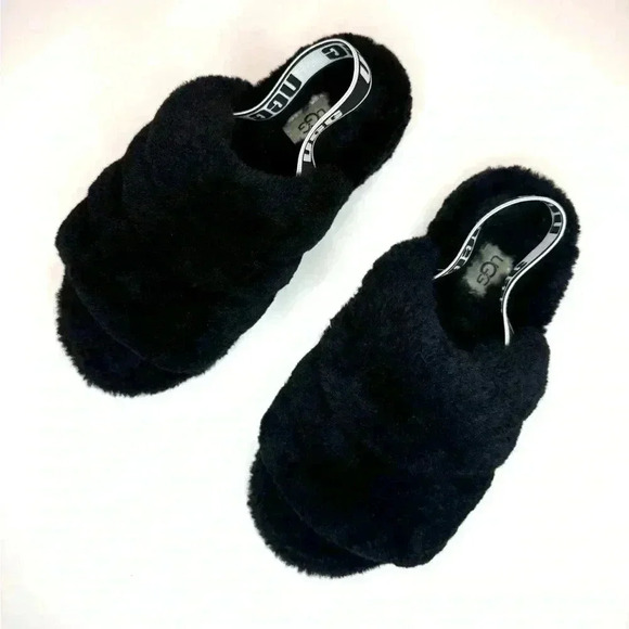 UGG Women's Fluff Yeah Black Slide Size- 7 - Picture 5 of 9